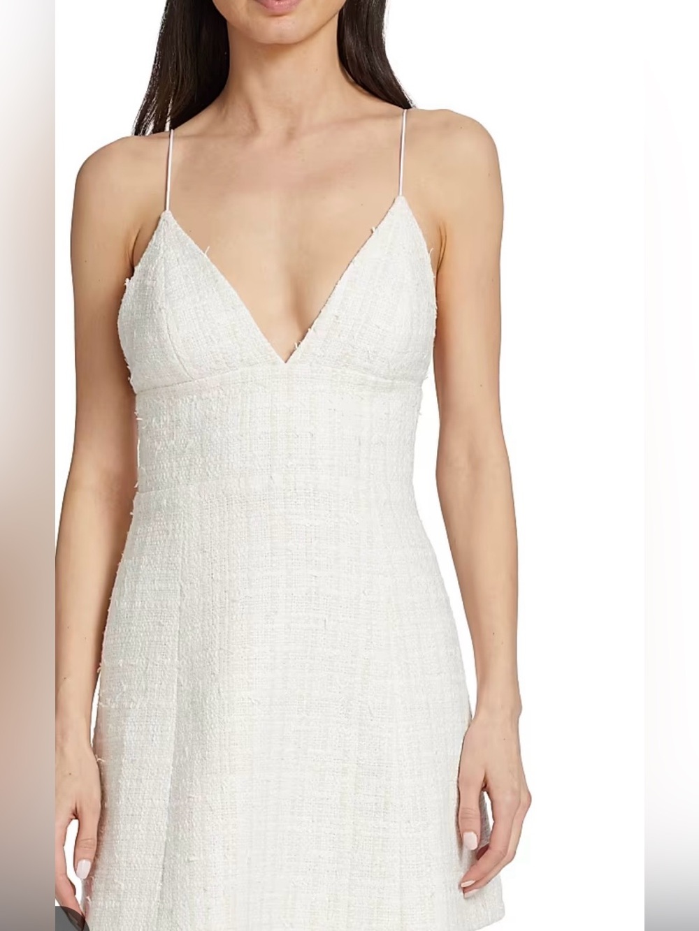 Divided Cream Textured Slip Dress with Spaghetti Straps